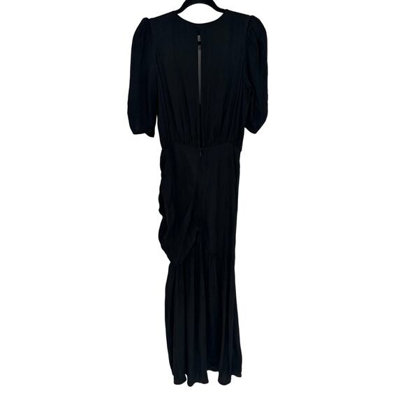 AFRM Black Maxi Nile Dress Snake Jacquard Print Short Sleeve Ruching Cocktail M - Picture 4 of 10